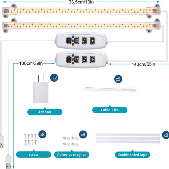 LED Grow Light Strips for Indoor Plants Full Spectrum 3500K, 96 LEDs Plant Light - Picture 2 of 8